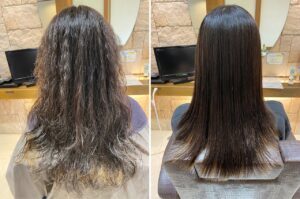 ロング：ダメージによるパサつきと強いうねりが悩みのお客様の施術例